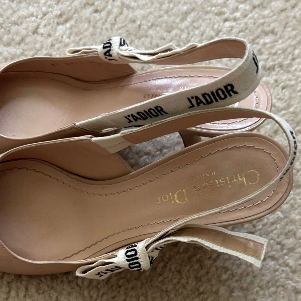 Christian Dior Nude Patent Ribbon J'Adior Slingback 65mm Pumps size 37.5